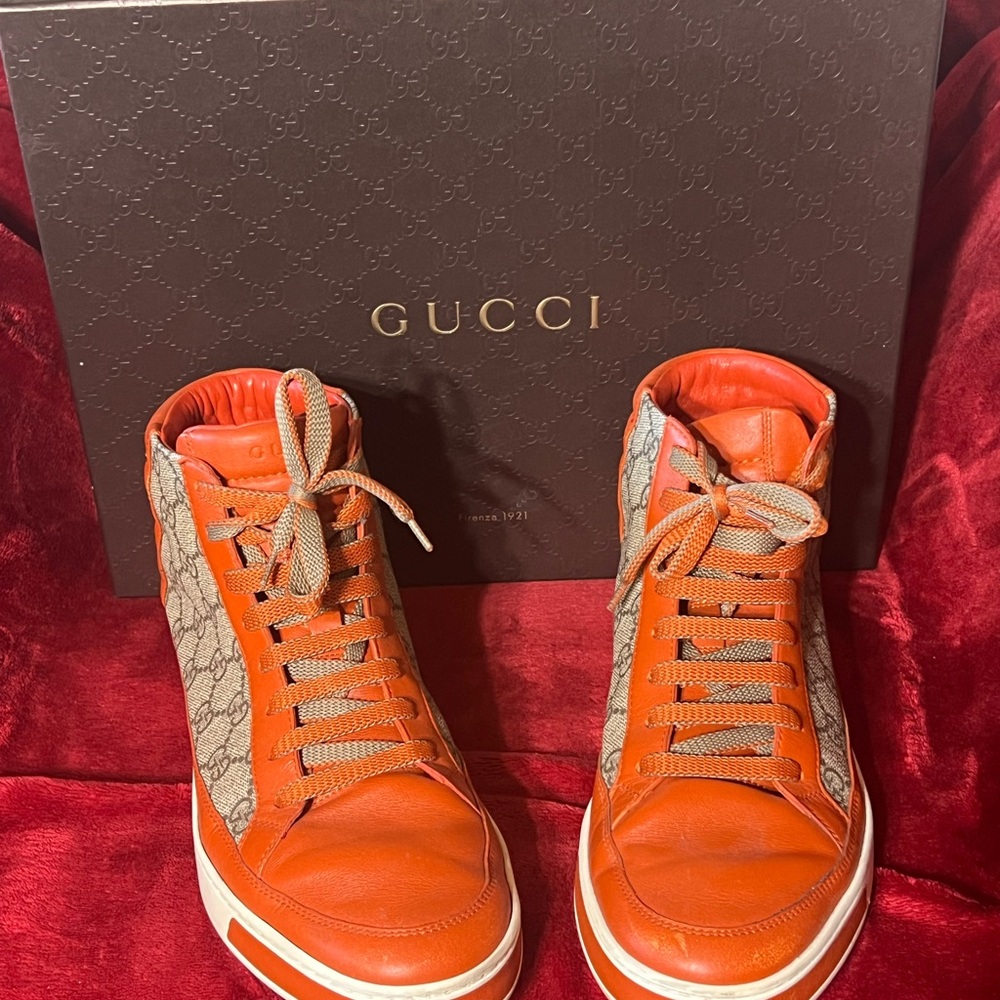 Gucci Orange and Beige High-Top Sneakers
